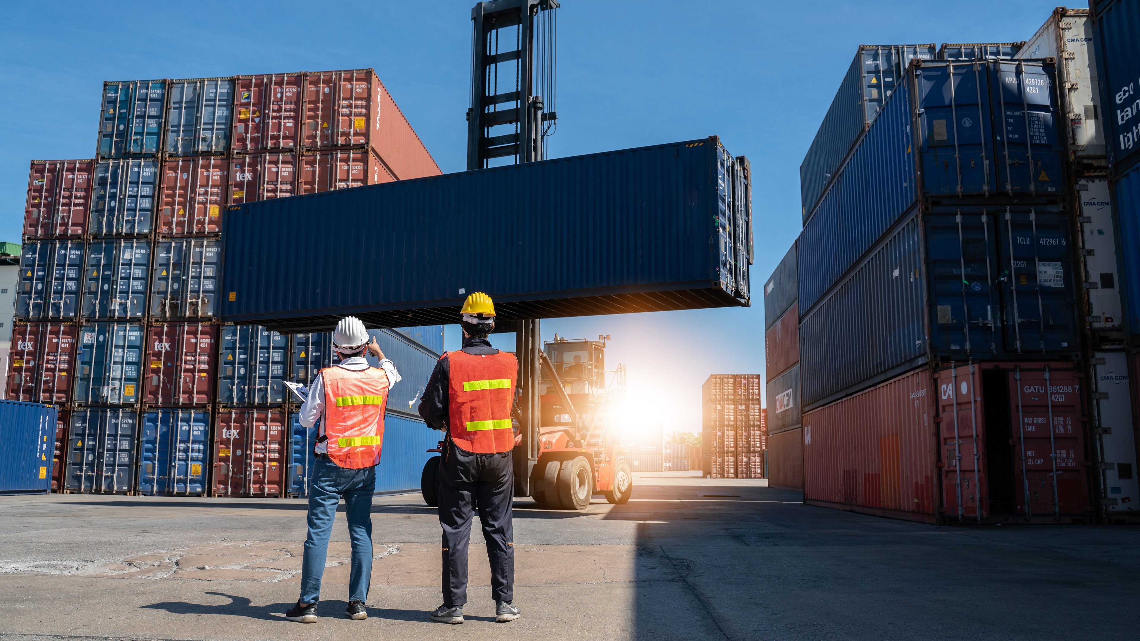 workers at work. container man in yard