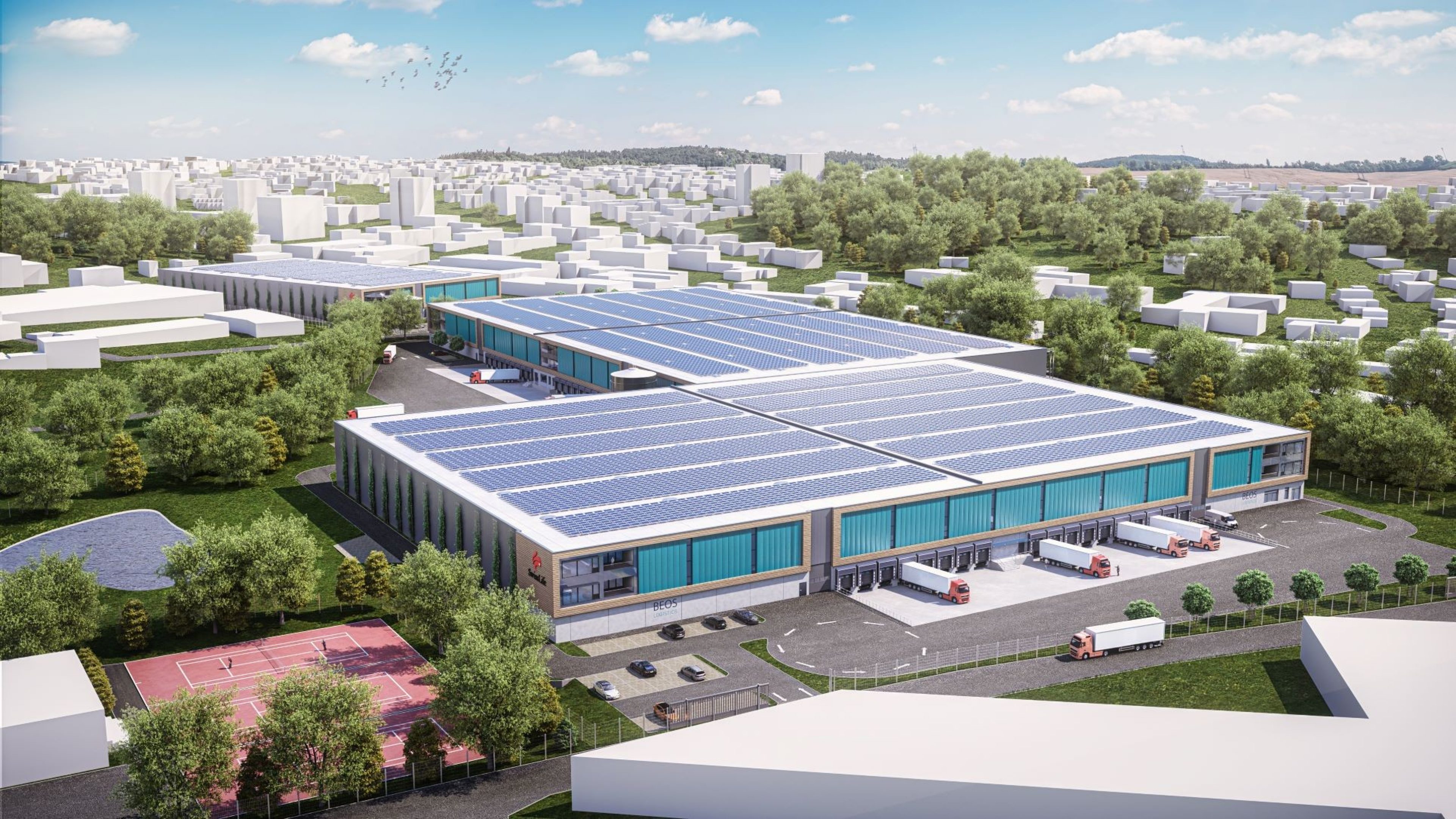 Visual der geplanten Gewerbe- und Logistikhallen in Wülfrath bei Düsseldorf