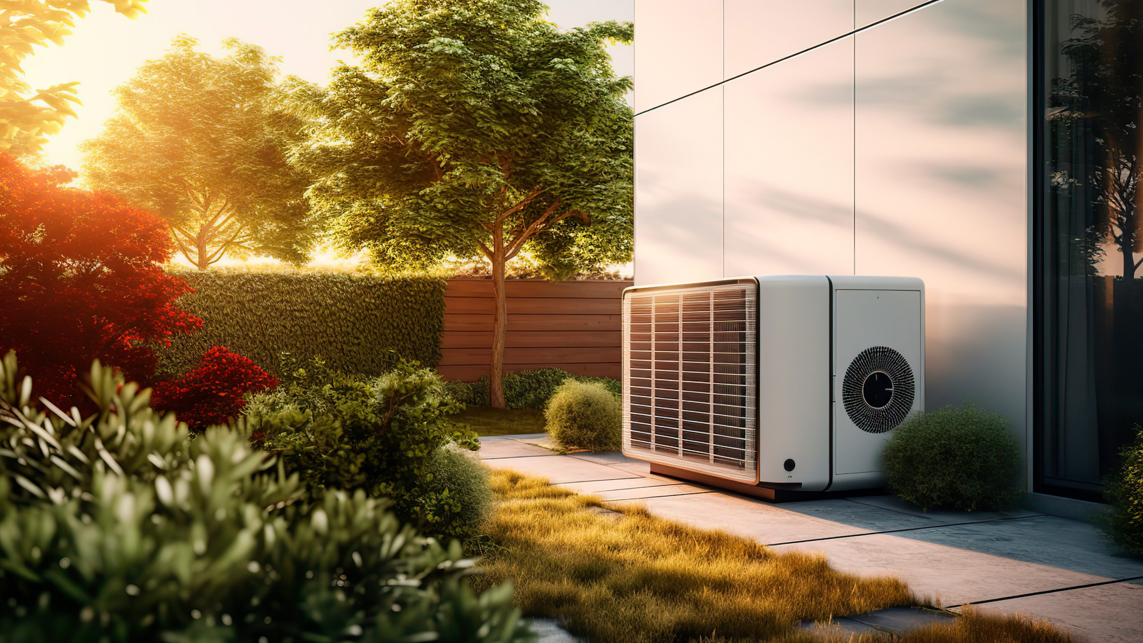 Air heat pump near modern house