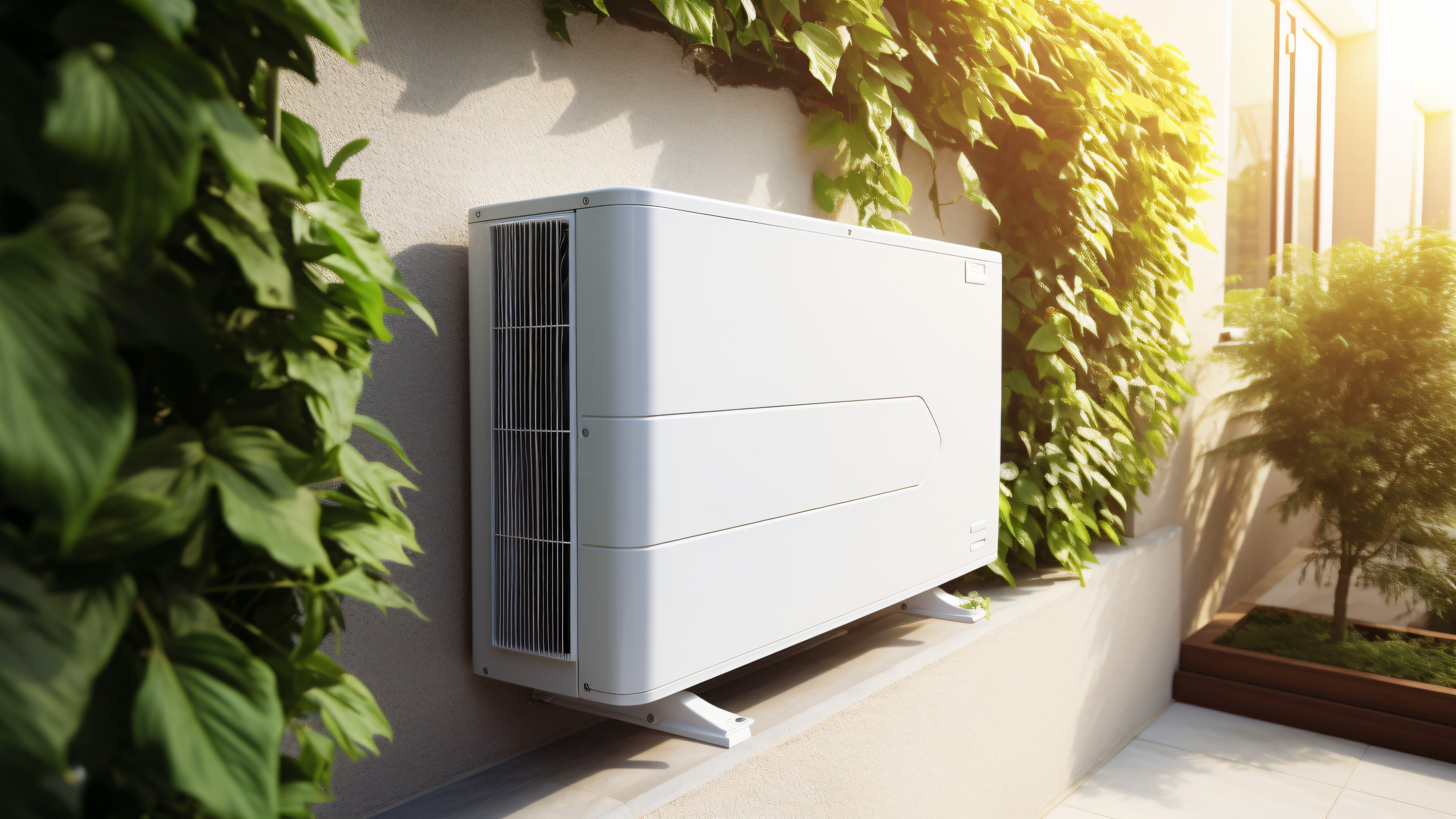 Example of an air water heat pump installed outside a building
