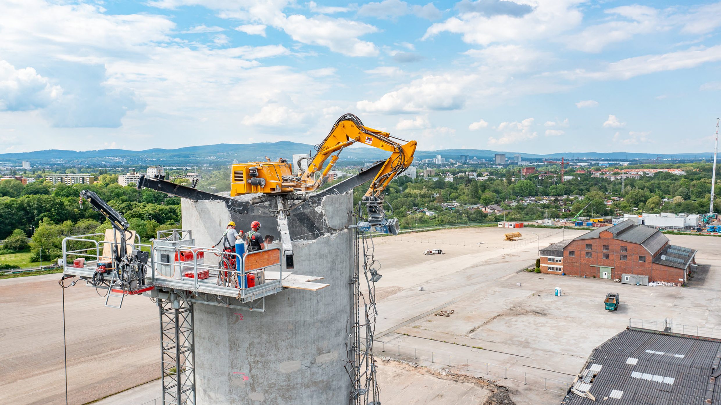 Former industrial site and demolition of the industrial chimney