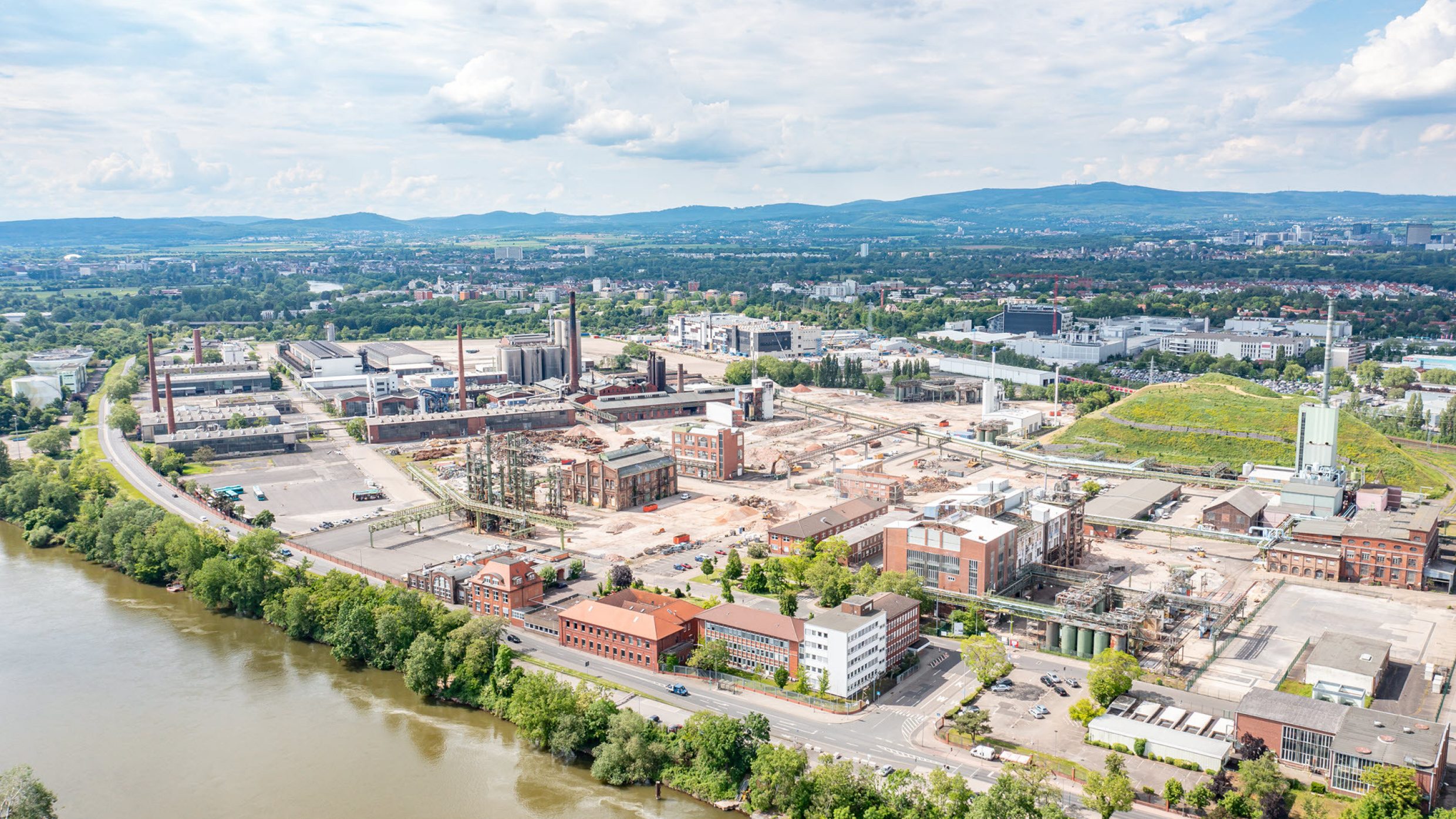 Former industrial site and demolition of the industrial chimney