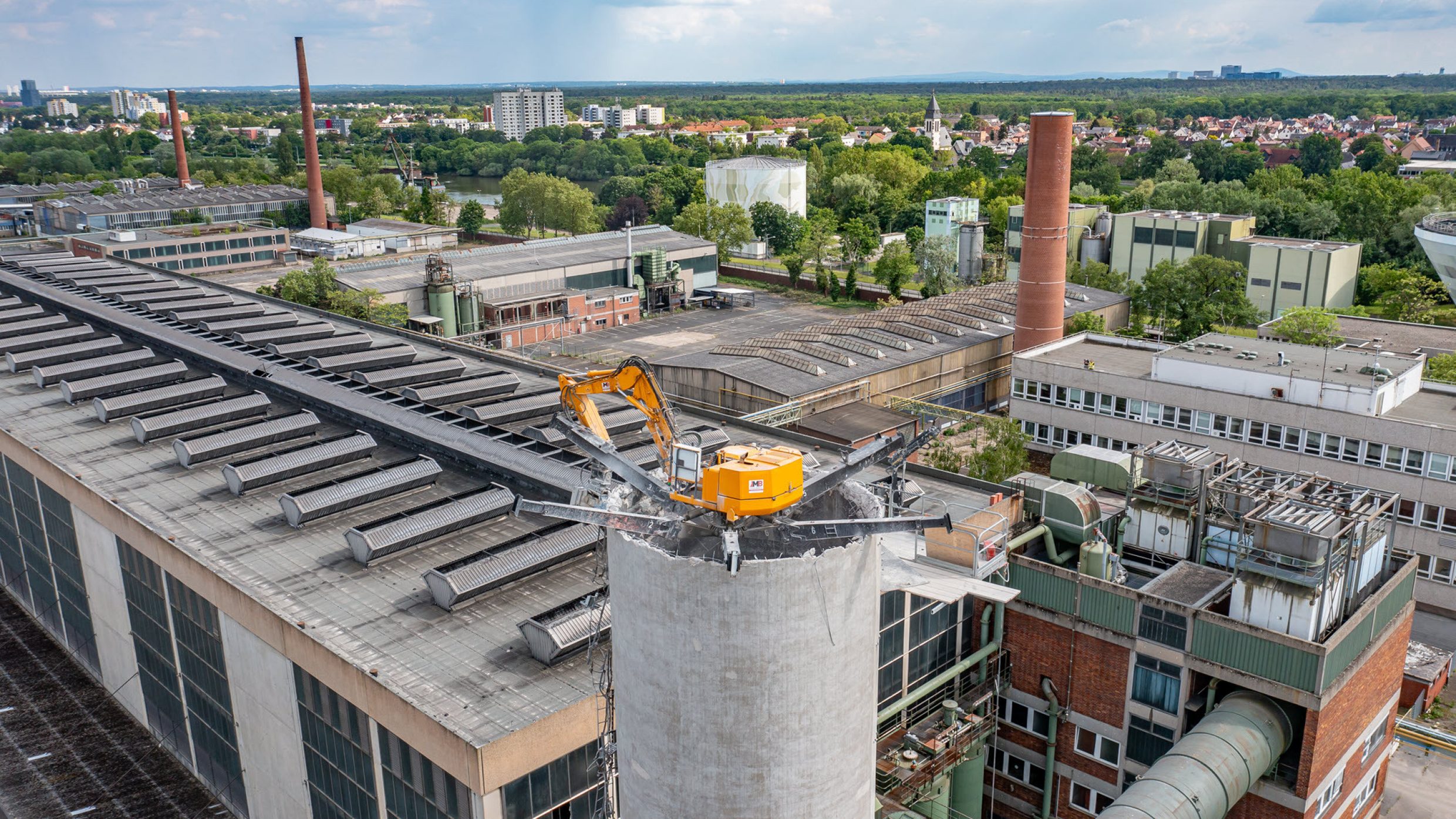 Former industrial site and demolition of the industrial chimney