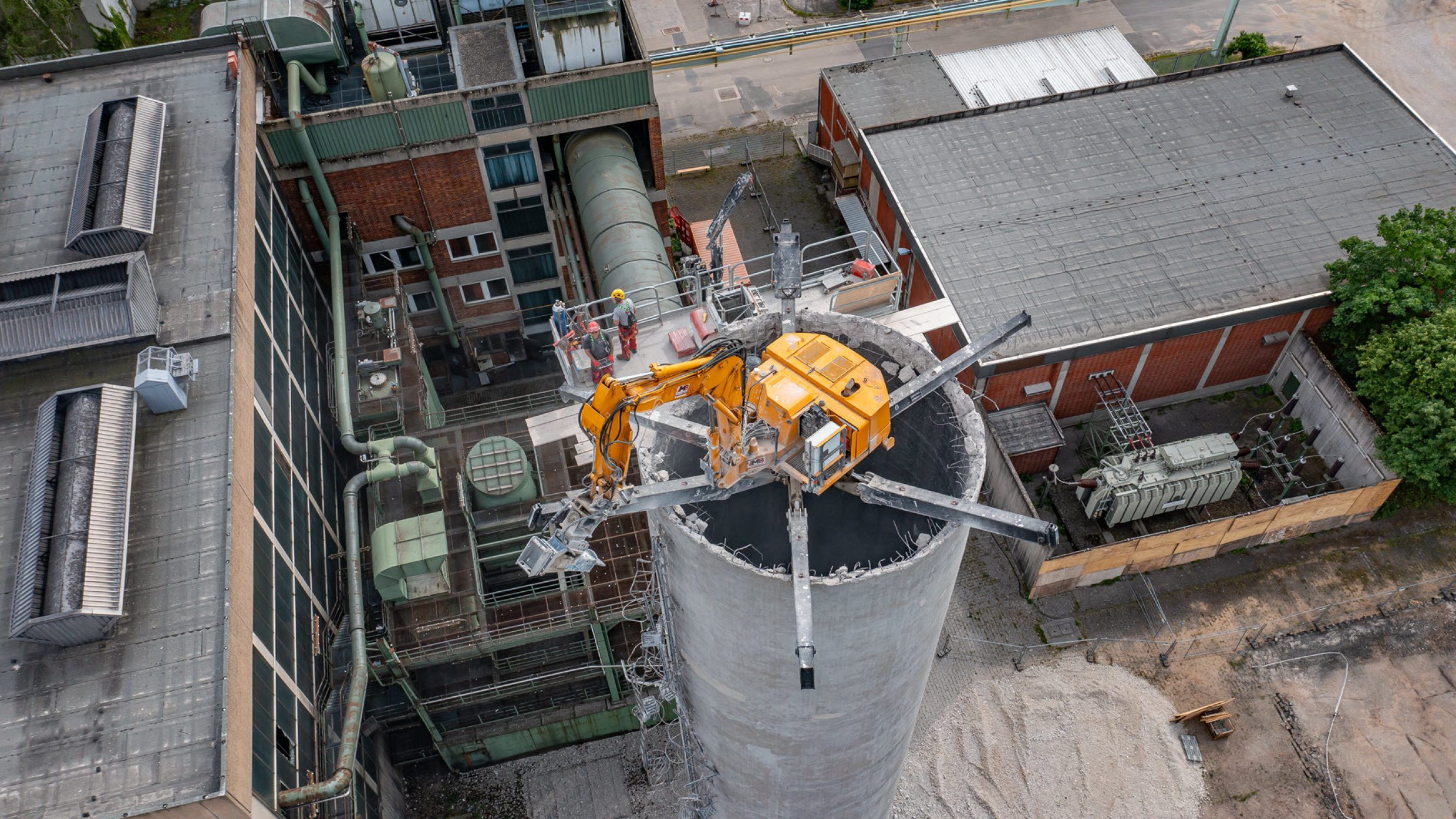 Former industrial site and demolition of the industrial chimney