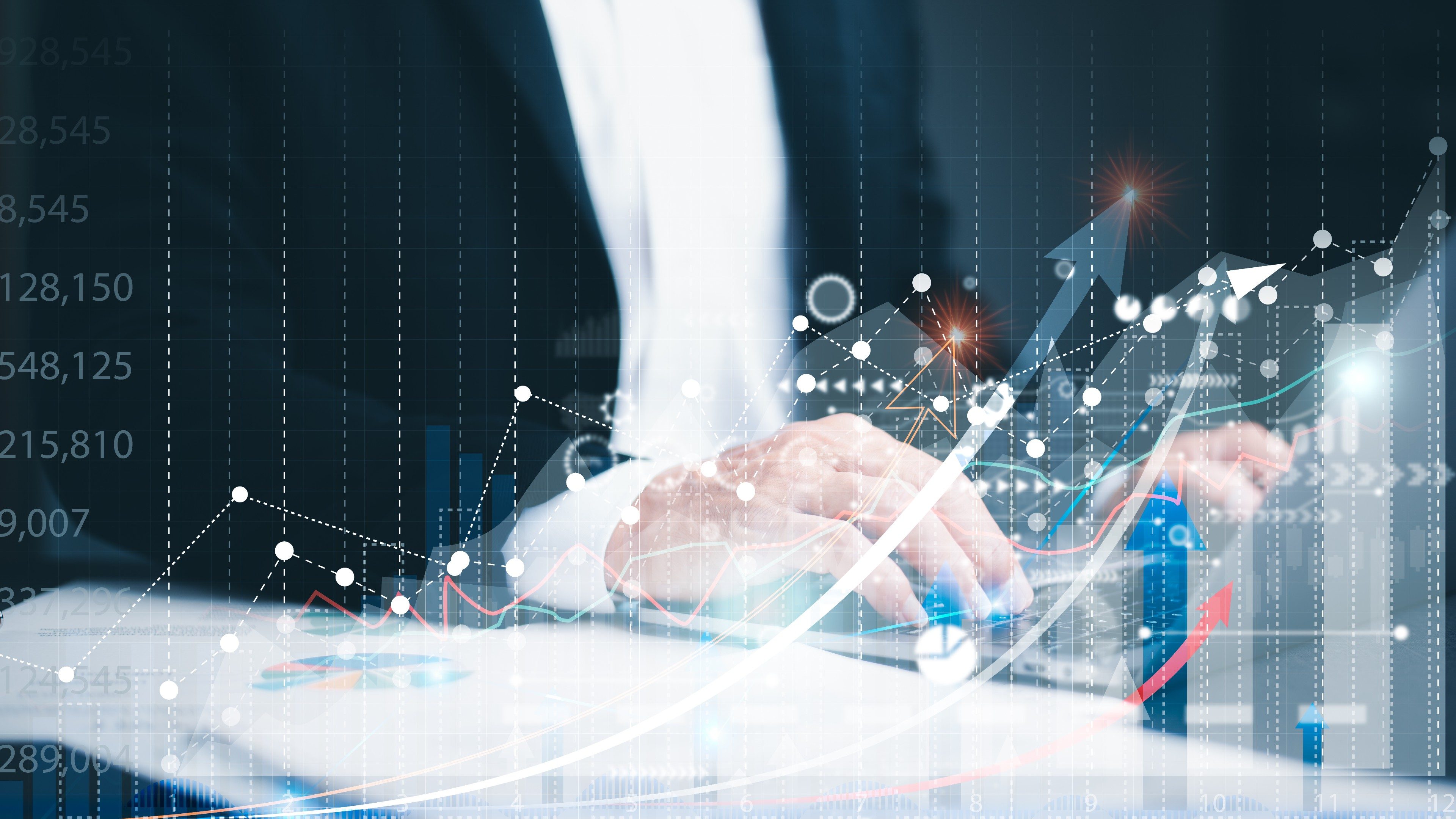 Businessman analyzing sales growth technique graph formulate marketing strategies and plans and manage the improvements that need to be fixed for business success both financial and investment