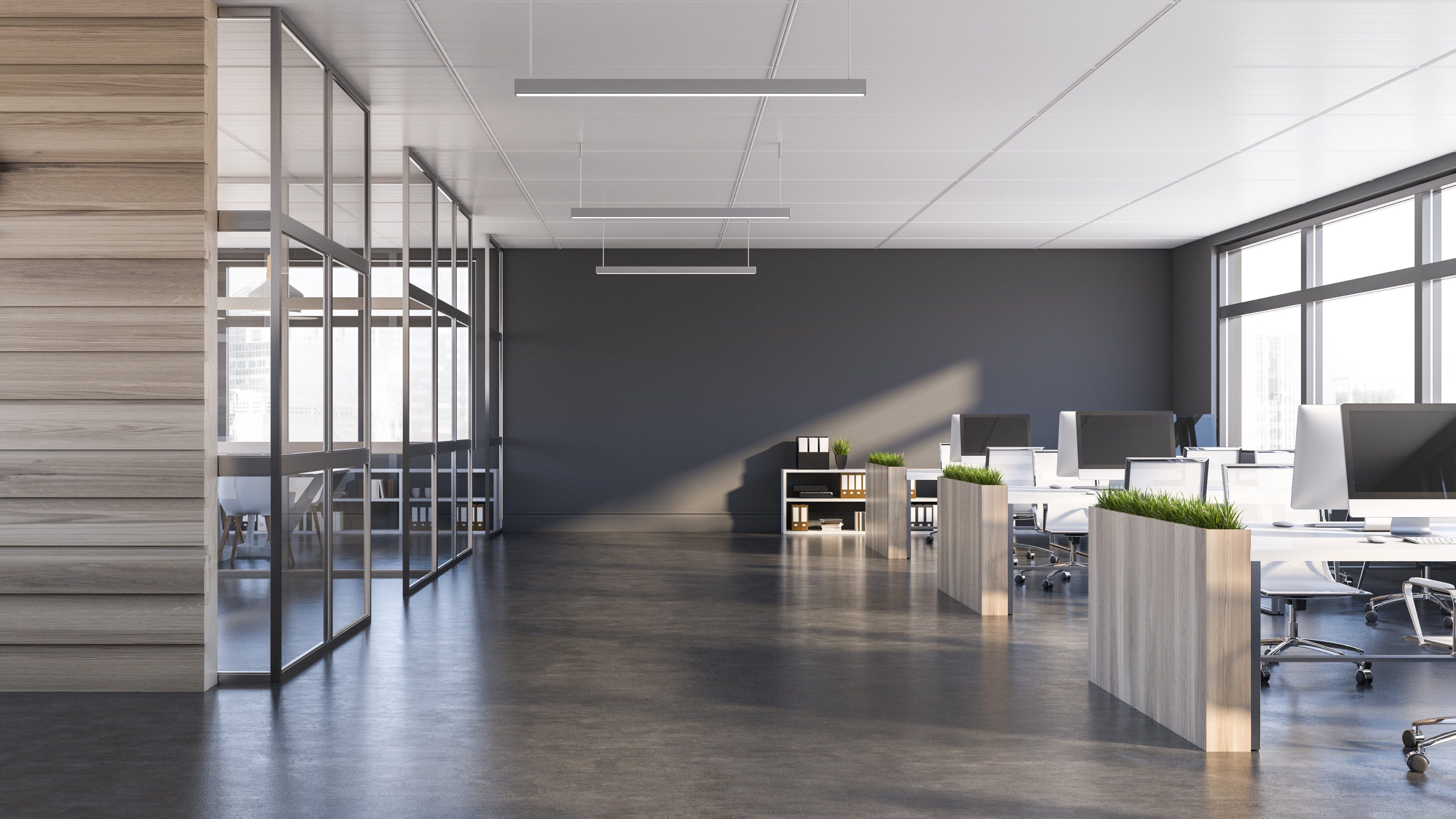 Bureaux paysagers modernes avec différents îlots de bureaux